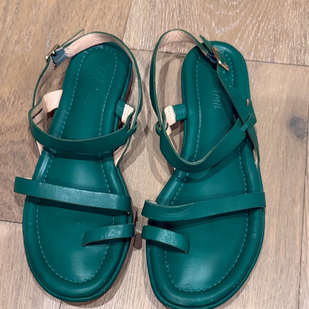 J. Crew Green Strappy Leather Sandals